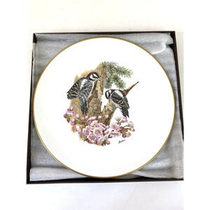 Boehm Porcelain Bird Plate Downy Woodpeckers Woodland Bird Series New In box